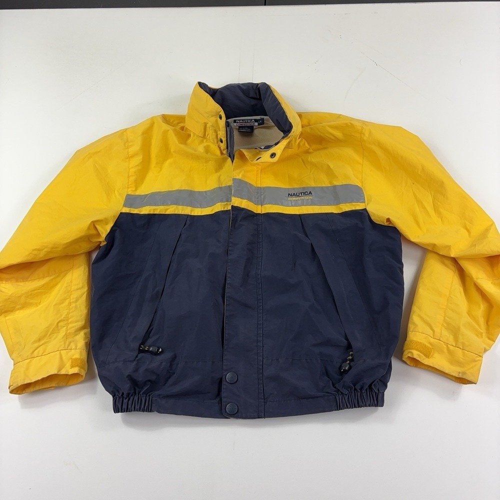 Vintage Nautica Competition Jacket Mens Large Yellow Blue Windbreaker Sailing